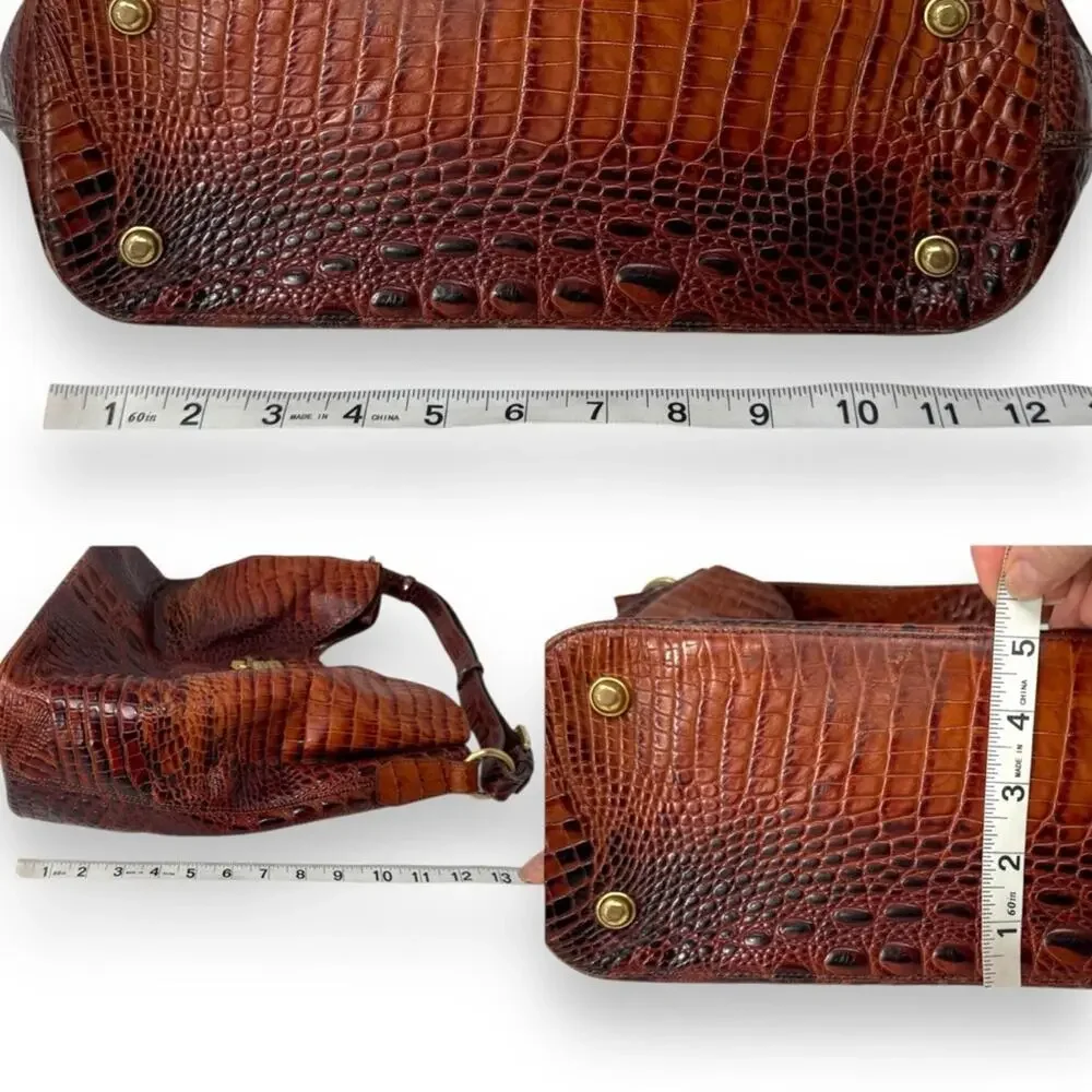 Brahmin Rhoda Pecan Croc-Embossed Genuine Leather Hobo Shoulder Bag Women’s